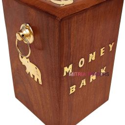 Wooden Money and box - Large Piggy 8 x 5 inch for Kids and Adults Coin Bank.-image-15
