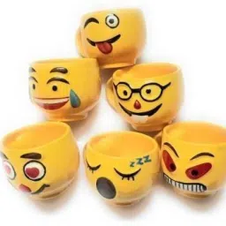 Pack of 1 Ceramic Yellow Emoji Smiley Coffee Mug Tea Cup Set, 120ml, Set of 6 Coffee Mugs/Tea Cups Great Gifting idea for him and her (Proudly Hand Made in India by Our Local artisans) Tea Cup with Handle-image-49