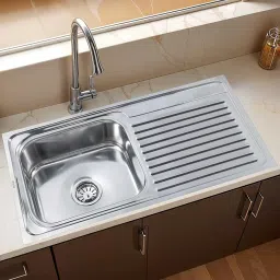 Square Single Bowl with Drainboard 37x18x8 Inches Kitchen Sink| Matte Finish Kitchen Sink Vessel Sink-image-73