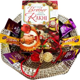 Special Gift For Raksha Bandhan | Premium Rakhi Chocolates Gift Hamper Basket With Rakhi Greeting Card Plastic Gift Box-image-44