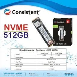 Consistent Store 512 GB NVMe PCIe M.2 SSD 2280, 3D NAND with SLC Cache, Up to 2200MB/s NVMe Internal Optical Drive image 3