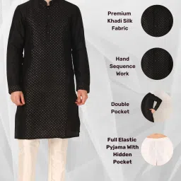Men Khadi Silk Kurta Pyjama Set-image-32