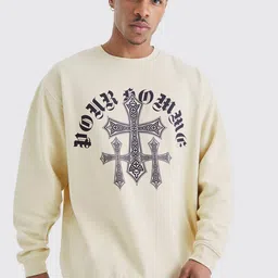 boohooMAN Graphic Printed Oversized Sweatshirt With Drop-shoulder Sleeves-picture-10