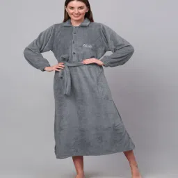 klotthe Grey Solid Woolen Women Bath Robe With Belt (S)-picture-33