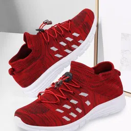 FAUSTO Men Red Mesh Walking Non-Marking Shoes-17