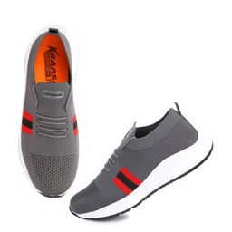KRAASA Men Grey Textile Running Shoes-3
