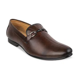WALKWAY by Metro Men Brown Textured Formal Slip-On Loafers-image-80
