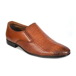 Ajanta Men Brown Textured Formal Slip-On Shoes-26