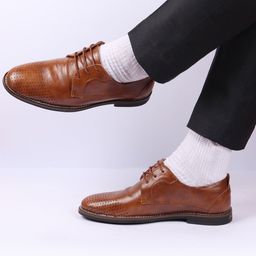 FAUSTO Men Textured Perforated Shock Absorbent Formal Derbys-picture-2