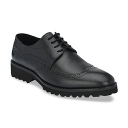 Delize Men Black Solid Leather Formal Derby Brogues-picture-3