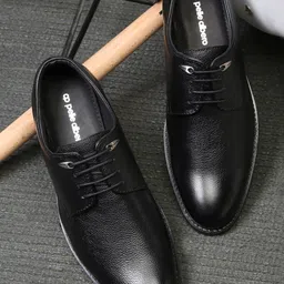 pelle albero Men Black Solid Leather Formal Derby Shoes-image-81