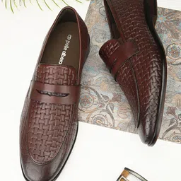 pelle albero Men Textured Leather Penny Loafers-image-71