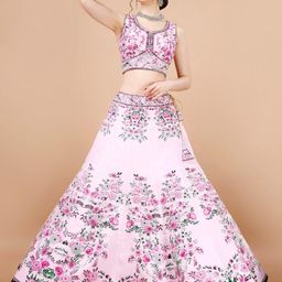 SAPTRANGI Printed Thread Work Ready to Wear Lehenga & Blouse With Dupatta image 1