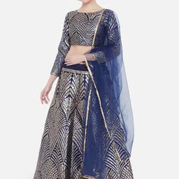 DIVASTRI Navy Blue & Gold Woven Design Ready to Wear Lehenga & Unstitched Choli-image-49