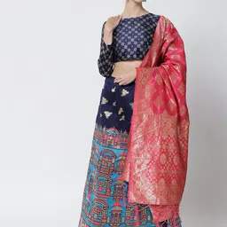 DIVASTRI Navy Blue & Pink Ready to Wear Lehenga & Unstitched Blouse With Dupatta-image-70