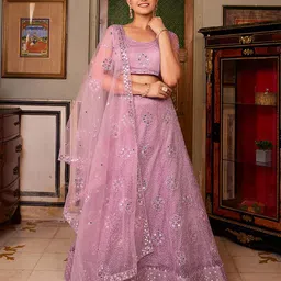 SHOPGARB Embroidered Sequinned Semi-Stitched Lehenga & Unstitched Blouse With Dupatta-picture-6