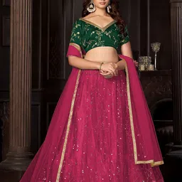 Warthy Ent Embroidered Sequinned Semi-Stitched Lehenga & Unstitched Blouse With Dupatta-image-60