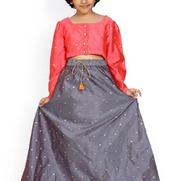 KiddoPanti Girls Pink & Grey Embellished Ready to Wear Lehenga Choli-image-45