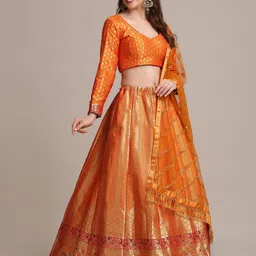 Warthy Ent Mustard & Gold-Toned Semi-Stitched Lehenga Choli-picture-50