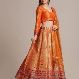Warthy Ent Orange & Gold-Toned Semi-Stitched Lehenga & Unstitched Blouse With Dupatta-picture-25