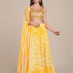 Warthy Ent Yellow & Golden Sequinned Shibori Semi-Stitched Lehenga & Unstitched Blouse With Dupatta-picture-11