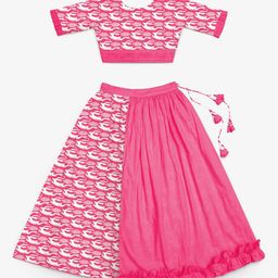 STORY TAILOR Girls Pink & White Printed Cotton Ready to Wear Lehenga & Choli-image-94