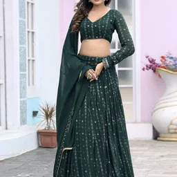 TIKODI Embroidered Sequinned Semi-Stitched Lehenga & Unstitched Blouse With Dupatta image 1