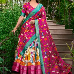 LOOKNBOOK ART Kalamkari Printed Semi-Stitched Lehenga & Unstitched Blouse With Dupatta-picture-29