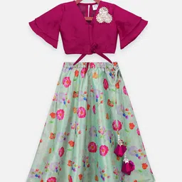 LilPicks Girls Magenta & Green Embellished Ready to Wear Lehenga &-picture-20
