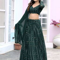 TIKODI Embroidered Sequinned Semi-Stitched Lehenga & Unstitched Blouse With Dupatta image 2