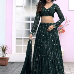 TIKODI Embroidered Sequinned Semi-Stitched Lehenga & Unstitched Blouse With Dupatta image 4