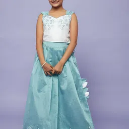 Aks Kids Girls Floral Embroidered Ready to Wear Silk Lehenga Choli-picture-35