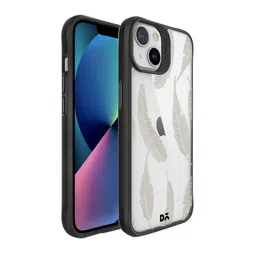 DailyObjects Black & Off White Feathers Printed Hybrid Clear iPhone 13 Mini Phone Case-23