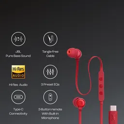 JBL Red Tune 310C Wired Hi-Res Audio Digital to Analog Headphones image 3