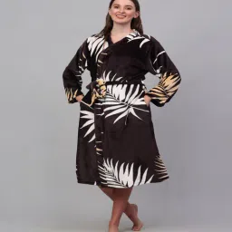 Multicolor Printed Woolen Women Bath Robe With Belt (XL) By Klotthe-picture-19