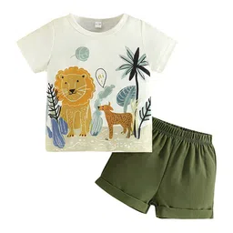 StyleCast x Revolte Boys Green & Cream Printed Top with Shorts image 1