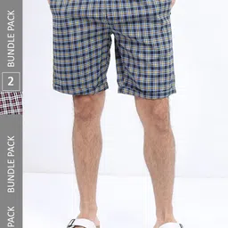 HIGHLANDER Men Pack Of 2 Checked Lounge Shorts-14
