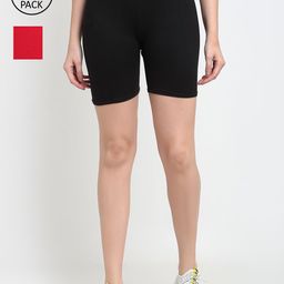 GRACIT Women Set Of 2 Black & Red Cycling Sports Shorts-image-24