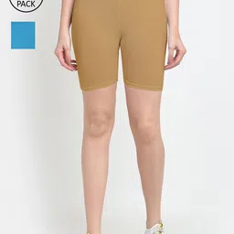 GRACIT Women Pack of 2 Blue & Beige Biker Shorts-image-71