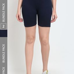 Jinfo Women Pack Of 2 Mid Rise Above Knee Cycling Sports Shorts-12