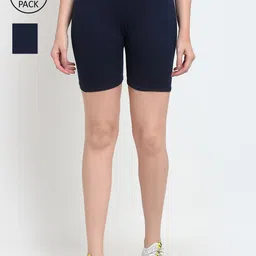 GRACIT Women Pack of 2 Navy Blue Four way Super Combed lycra Cycling Sports Shorts-image-27
