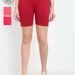 GRACIT Women Pack Of 3 Red & Pink Cycling Sports Shorts-picture-28