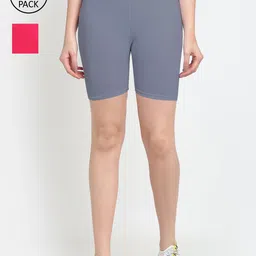 GRACIT Women Pack of 2 Grey & Pink Cycling Sports Shorts-picture-6