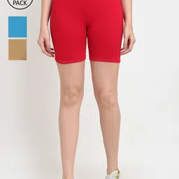 GRACIT Women Pack Of 3 Red & Blue Cycling Sports Shorts-picture-25