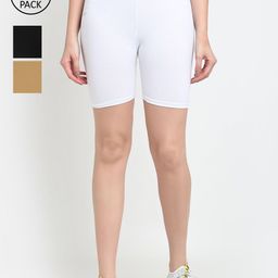 GRACIT Women Pack Of 3 Black & White Cycling Sports Shorts-picture-51