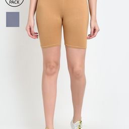 GRACIT Women Grey & Skin Cycling Sports Shorts-image-7