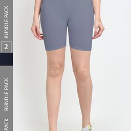 Jinfo Women Pack Of 2 Mid-Rise Above Knee Cycling Sports Shorts-image-96