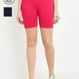 GRACIT Women Pack Of 2 Navy Blue And Pink Cycling Sports Shorts-image-21