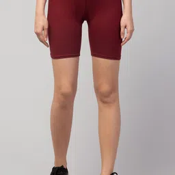 Apraa & Parma Women Maroon Solid Cotton Slim Fit Cycling Shorts-picture-11