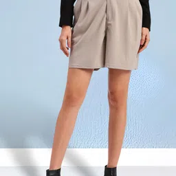 FITHUB Women Loose Fit High-Rise Pleated Cotton Shorts-image-125